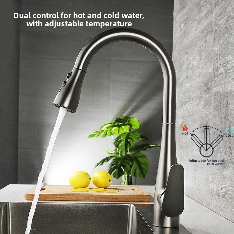 304 Stainless Steel Pull-Out Kitchen Sink Faucet with Universal Rotation Gunmetal Gray