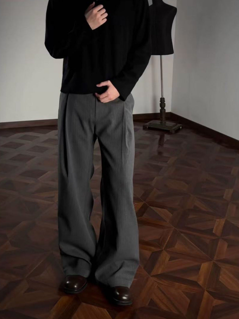 Striped loose-fitting stretchy straight-leg casual pants