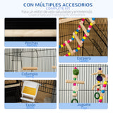 Bird cage with included toys hanging inside