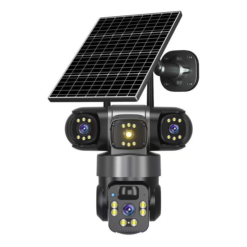 Wireless 360 Degree Outdoor Security Camera with Solar Panel 4G WiFi Multi-Lens PTZ Surveillance System
