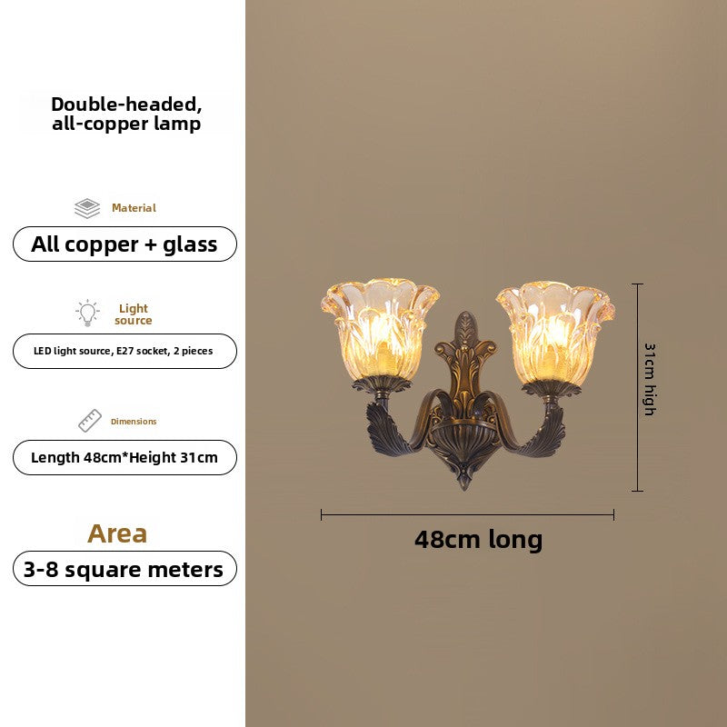 All-Copper American Retro Multi-Head Chandelier Glass Shade Pendant Light for Living Room Dining Room