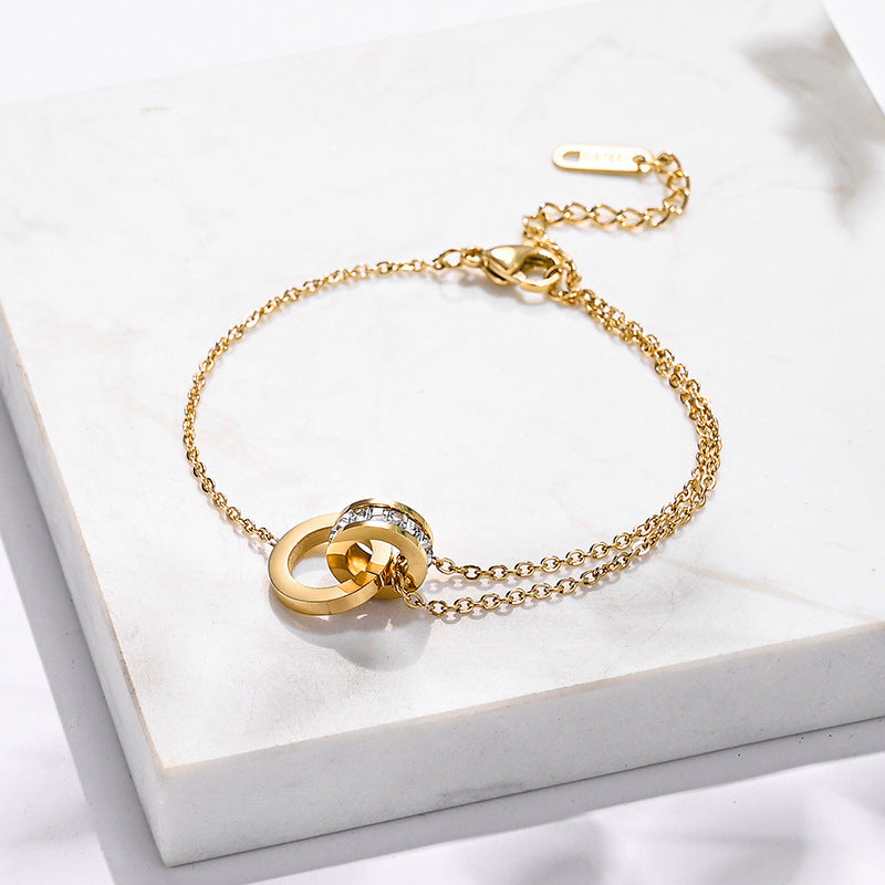 Women's Titanium Steel Inlaid Charm Bracelet Versatile Fashion Jewelry