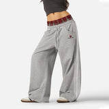 Retro Plaid Embroidered Casual Pants