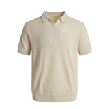 Mens Ice Silk Seagull Collar V-Neck Polo Shirt