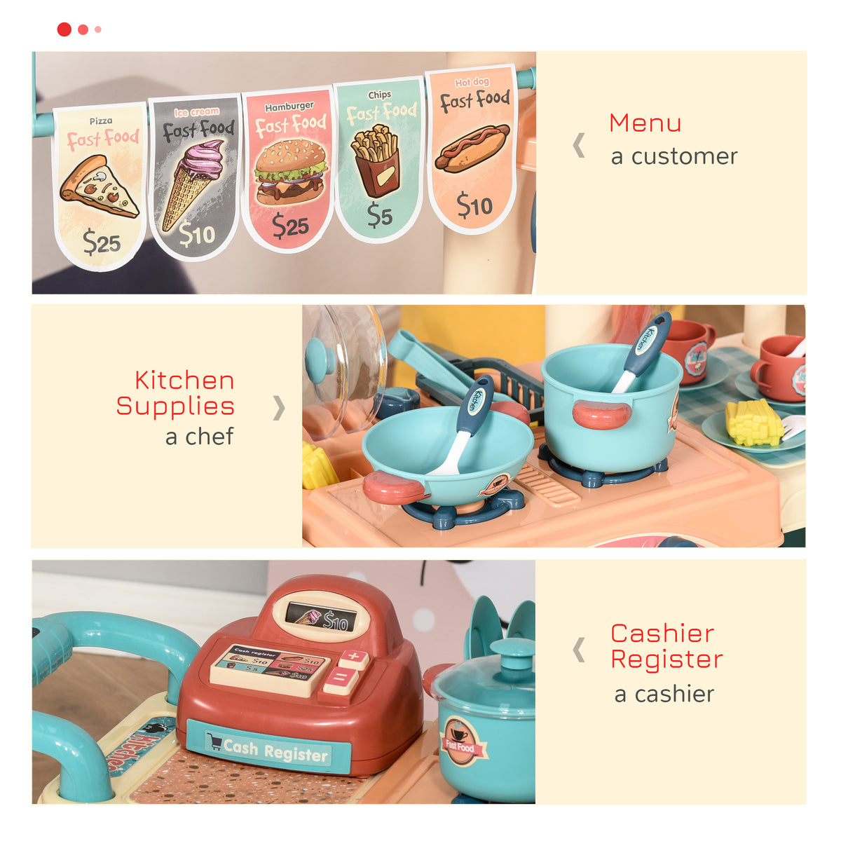 Kids kitchen food play set side view