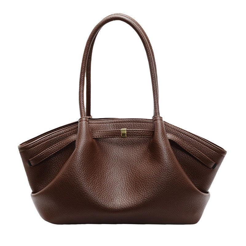 Women's Solid Color PU Tote Bag Casual Versatile Shoulder Handbag with Magnetic Buckle
