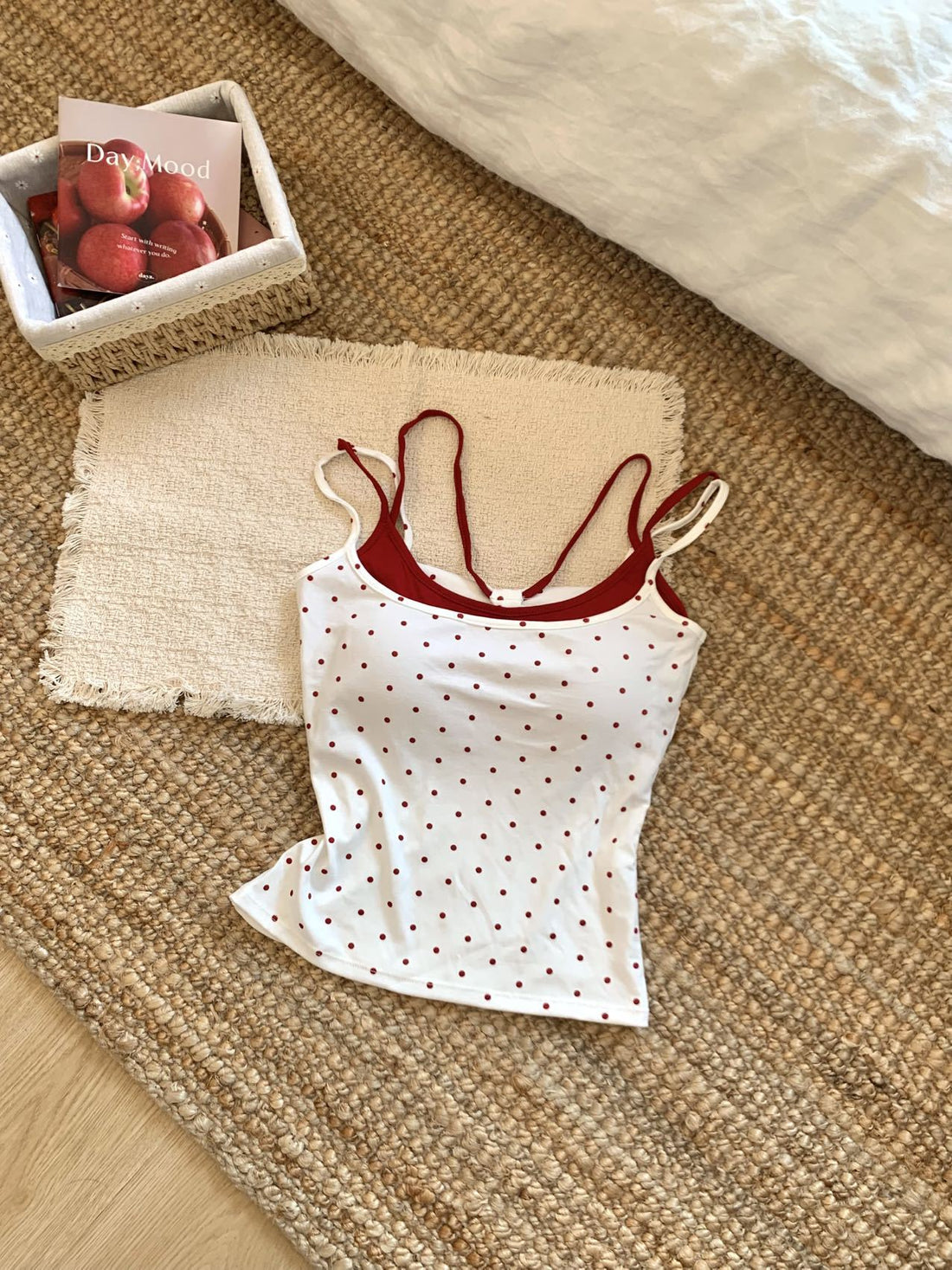 polka dot faux two-piece camisole