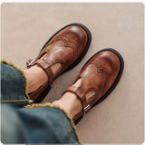 Womens Buckle Strap Flat Square Toe Casual Shoes