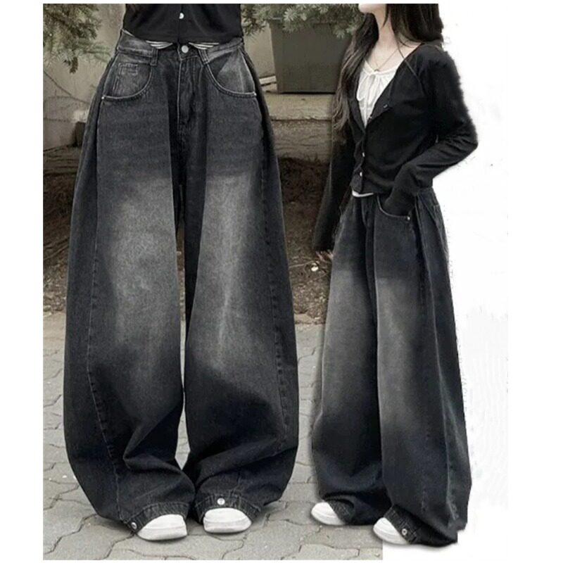 Vintage Washed Wide Leg Jeans with Ankle Button Detail