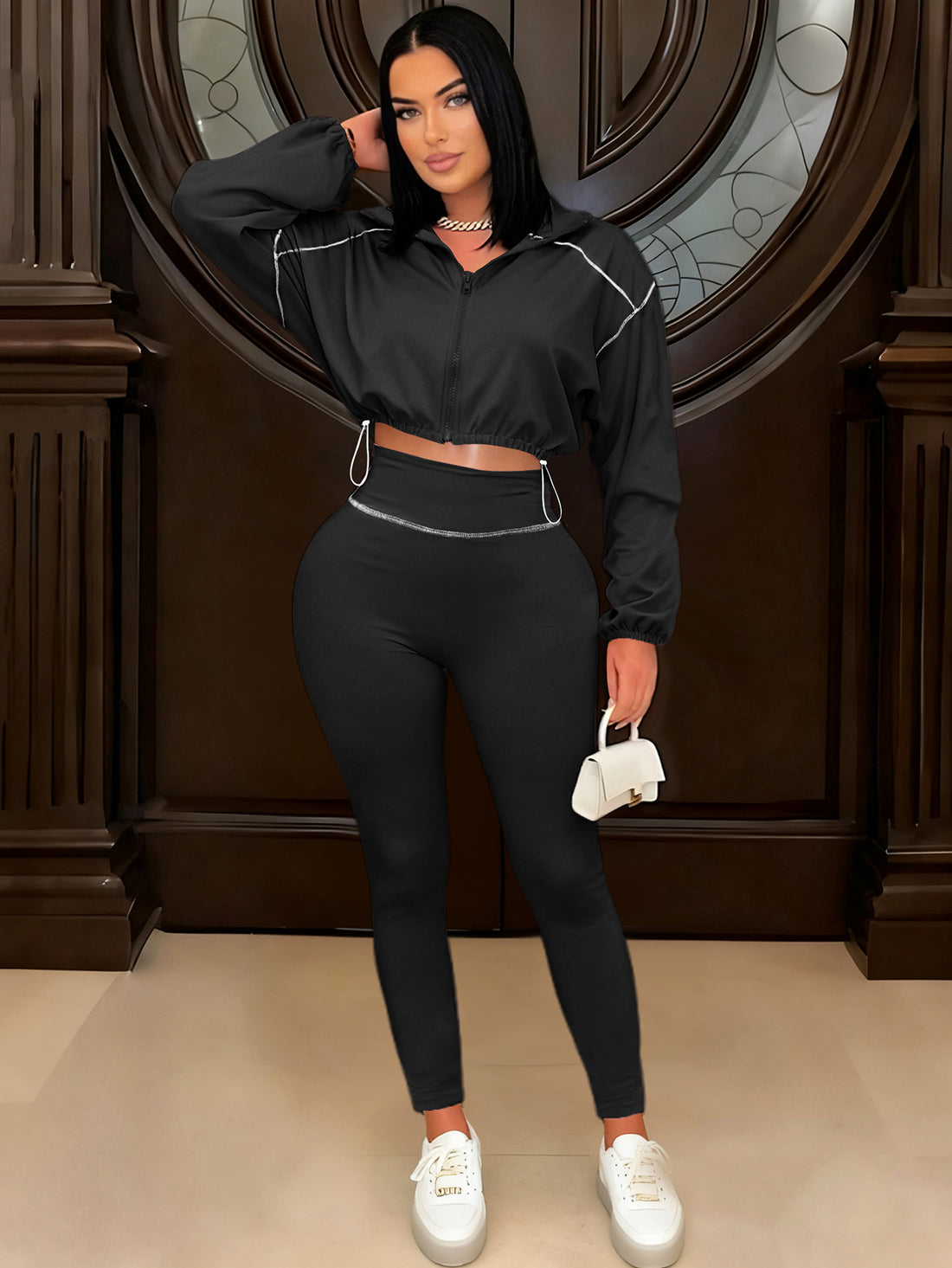 Women's Slim Fit Two Piece Tracksuit Set Long Sleeve Zip Up Top And Pants Casual Sportswear Outfit