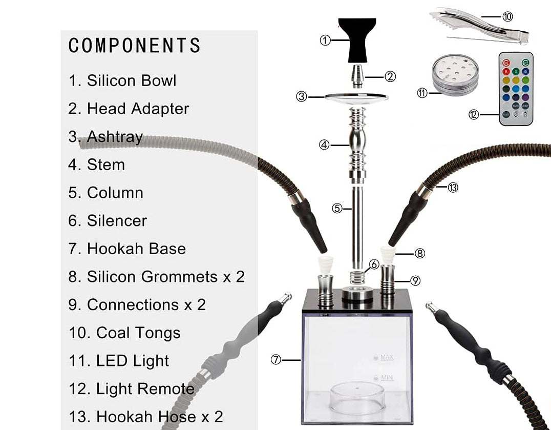 Double Leather Tube Square Spot Cube Acrylic Hookah
