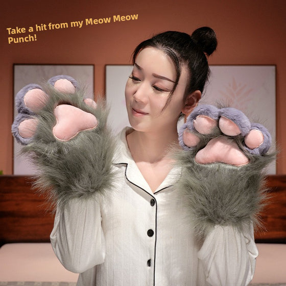 Kawaii Cat Paw Thickened Plush Winter Gloves and Wings Costume Accessories Set