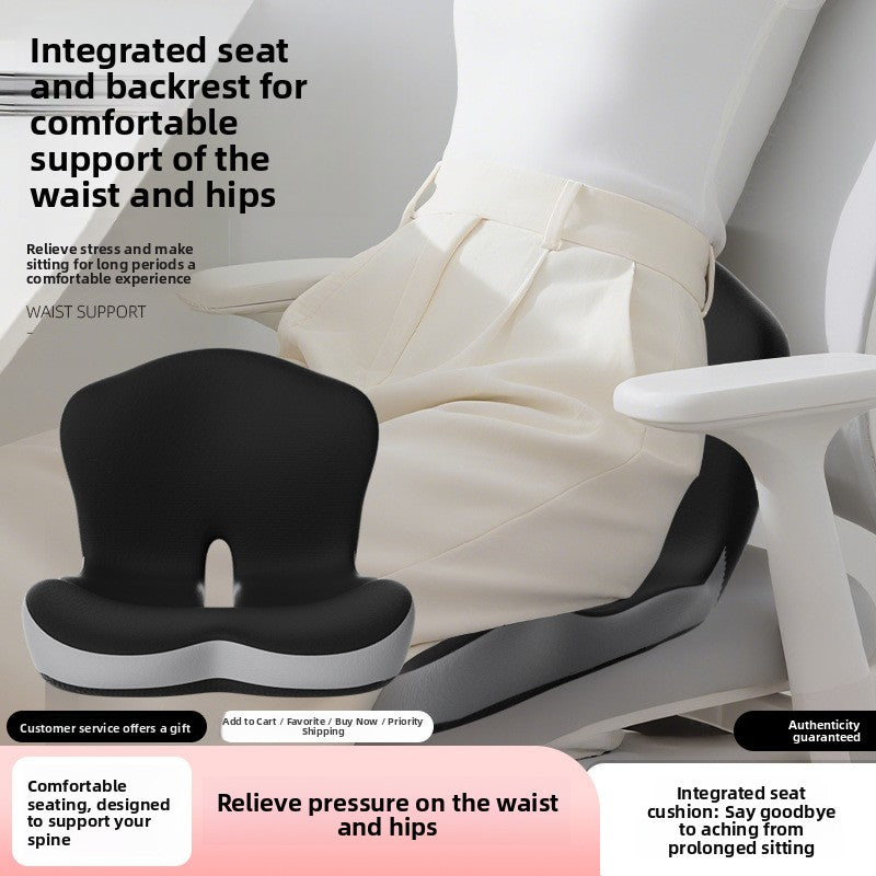 Integrated Lumbar Support Cushion with Memory Foam Backrest Breathable Office Chair Pad