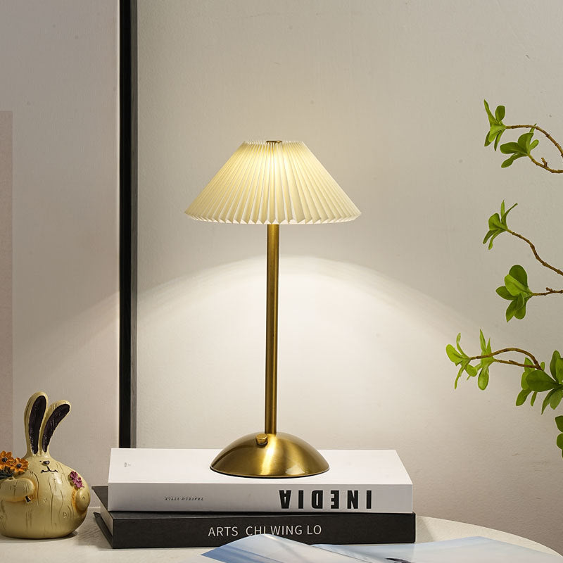 Bedroom Bedside Table Lamp, Pleated Ambiance Rechargeable Table Lamp
