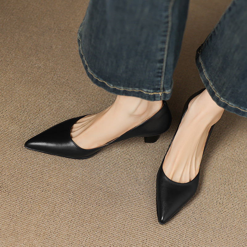 Women Genuine Leather Mid Heel Shoes