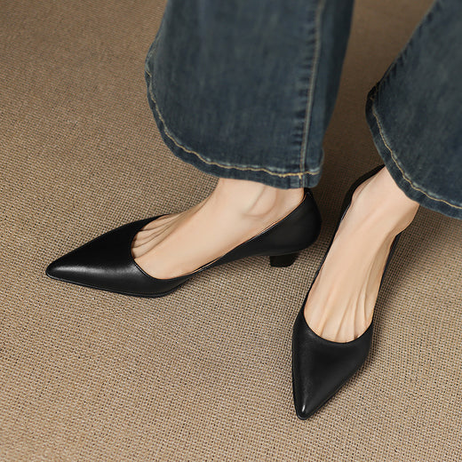 Women Genuine Leather Mid Heel Shoes