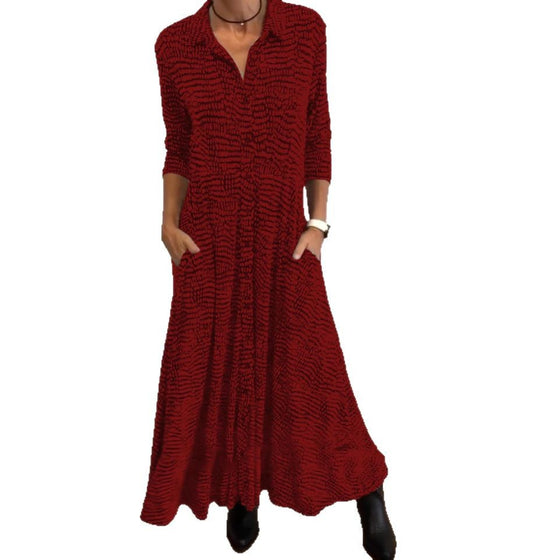 Women's Printed Long Sleeve V-Neck Dress in 3 Colors, image 5 of 23