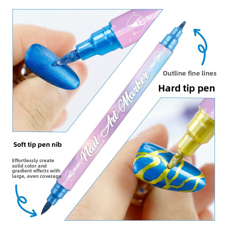12-Color Dual-Ended Metallic Nail Art Pen Set for Drawing and Smudging