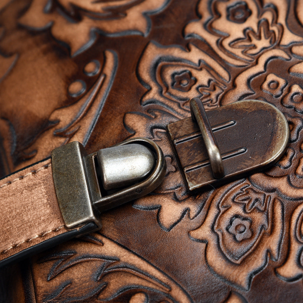 Top-grain leather crossbody bag interior pockets