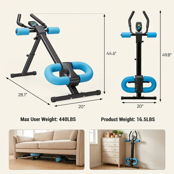 Foldable ab machine knee and elbow padding detail