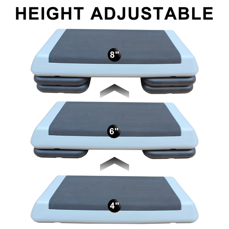 Aerobic step platform set to highest position with four risers