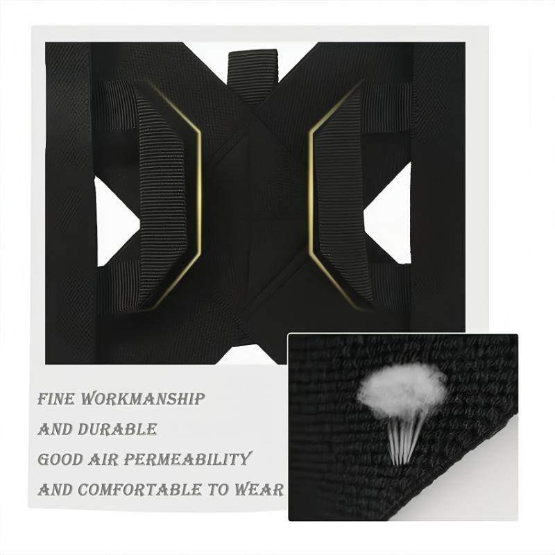 Black posture corrector brace flat lay showing breathable fabric texture