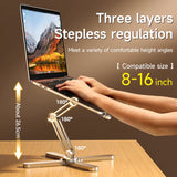 Portable laptop stand with laptop on a desk