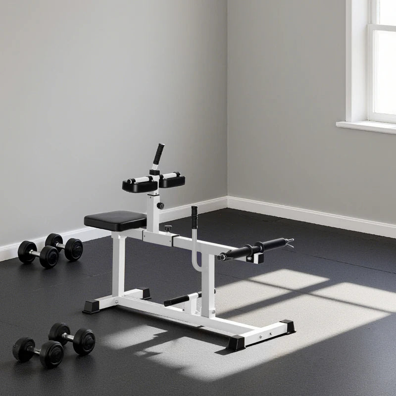 Seated calf raise machine in white steel
