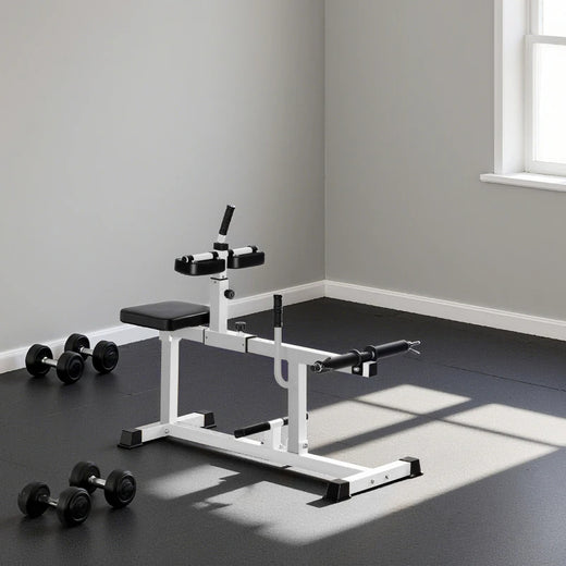 Seated calf raise machine in white steel