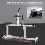 White seated calf raise machine in home gym