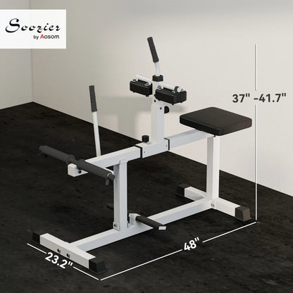 White calf raise machine with plates loaded