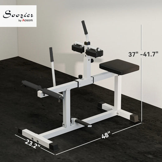 White calf raise machine with plates loaded