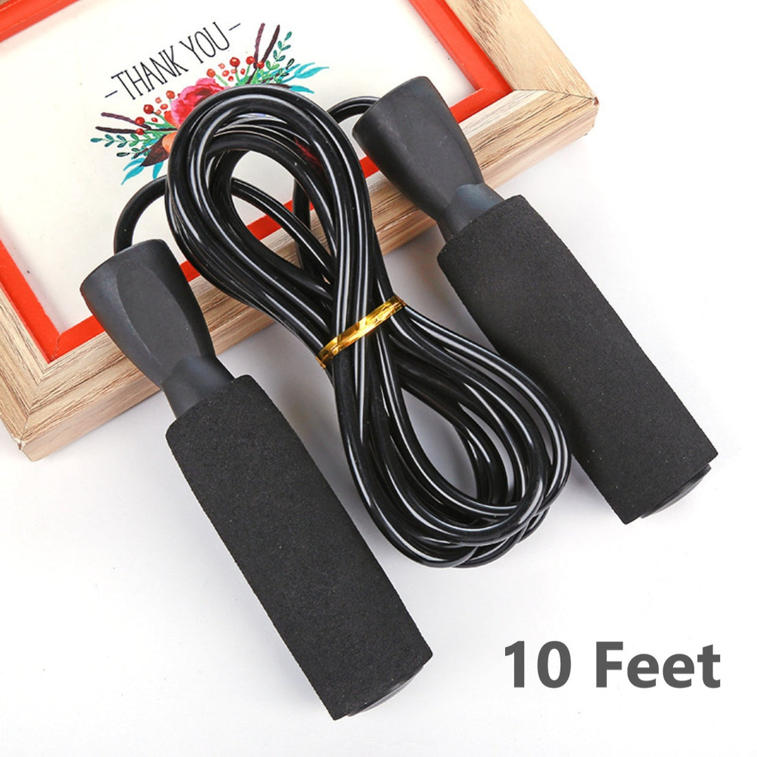 Adjustable speed skipping rope with ball bearings, black
