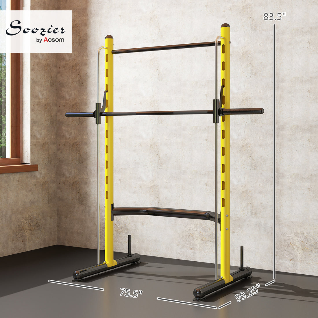 Bench press support on adjustable squat rack