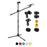 Boom arm positioned over a studio microphone