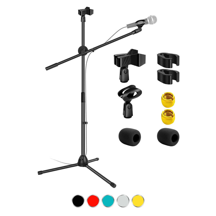 Boom arm positioned over a studio microphone