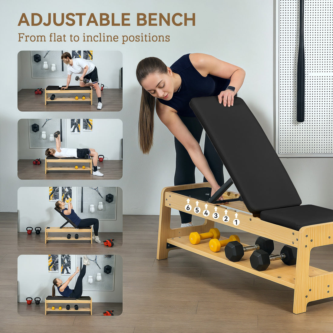 Weight bench dimensions and adjustment positions