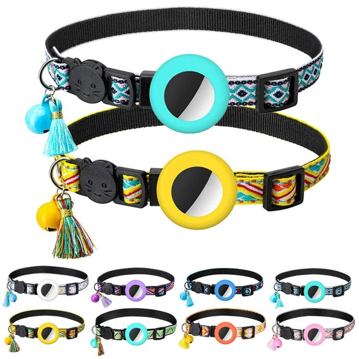 Airtag cat collar showing built-in AirTag holder pocket
