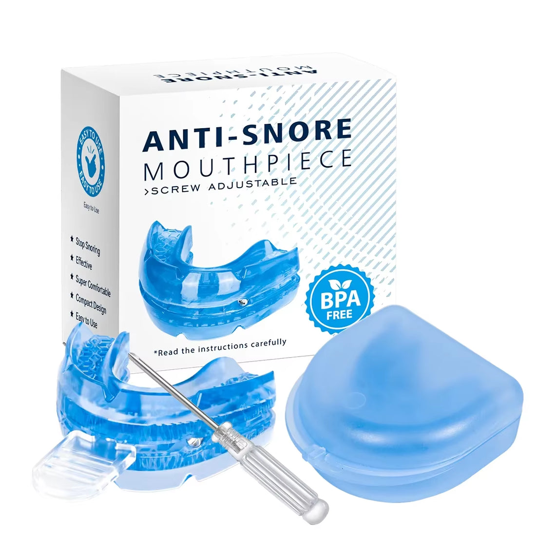 Anti-snoring mouthpiece in blue, adjustable mouth guard