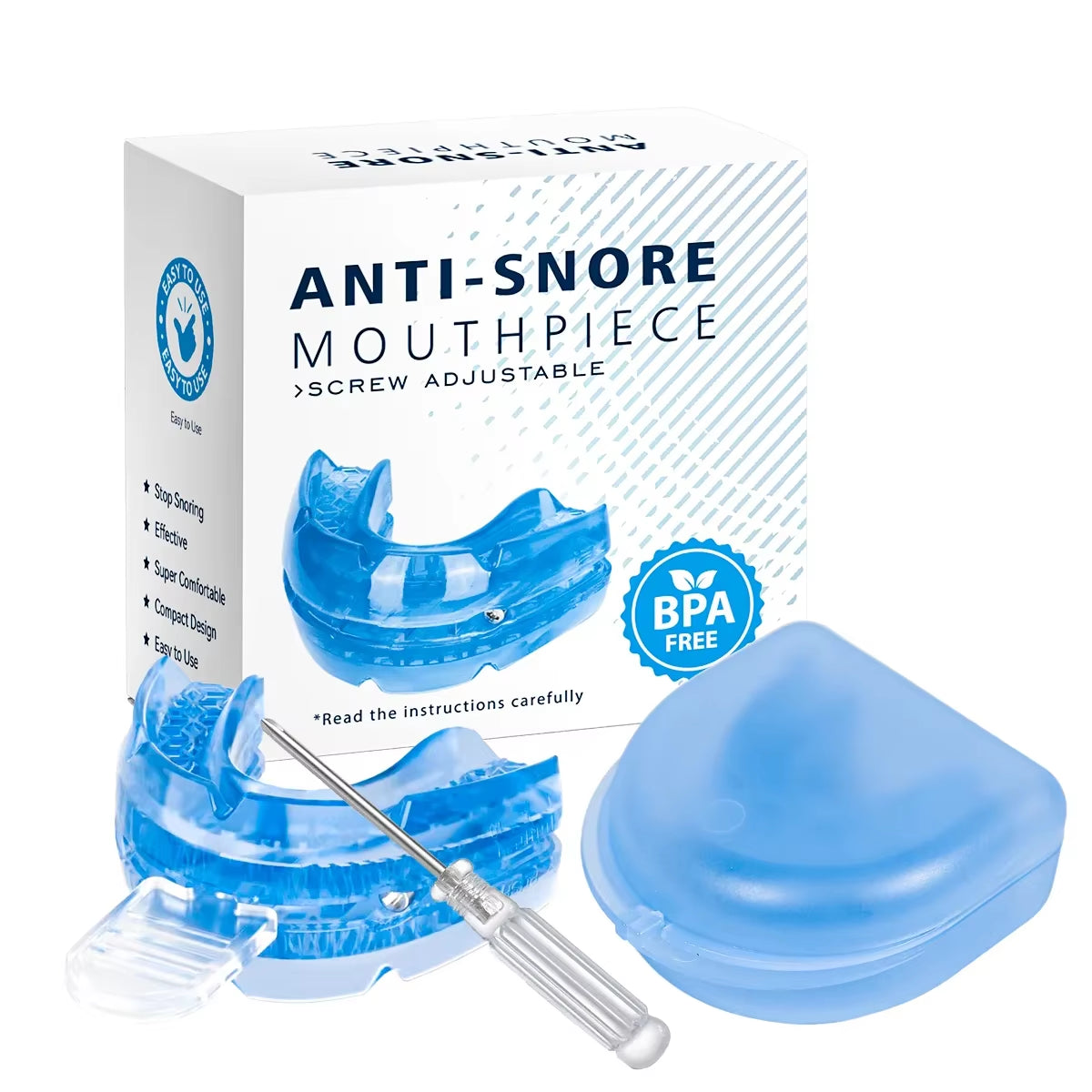 Anti-snoring mouthpiece in blue, adjustable mouth guard