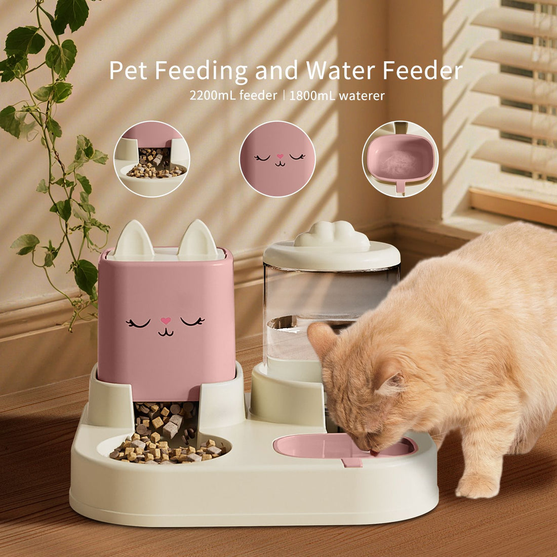 Automatic pet feeder with dog at mealtime