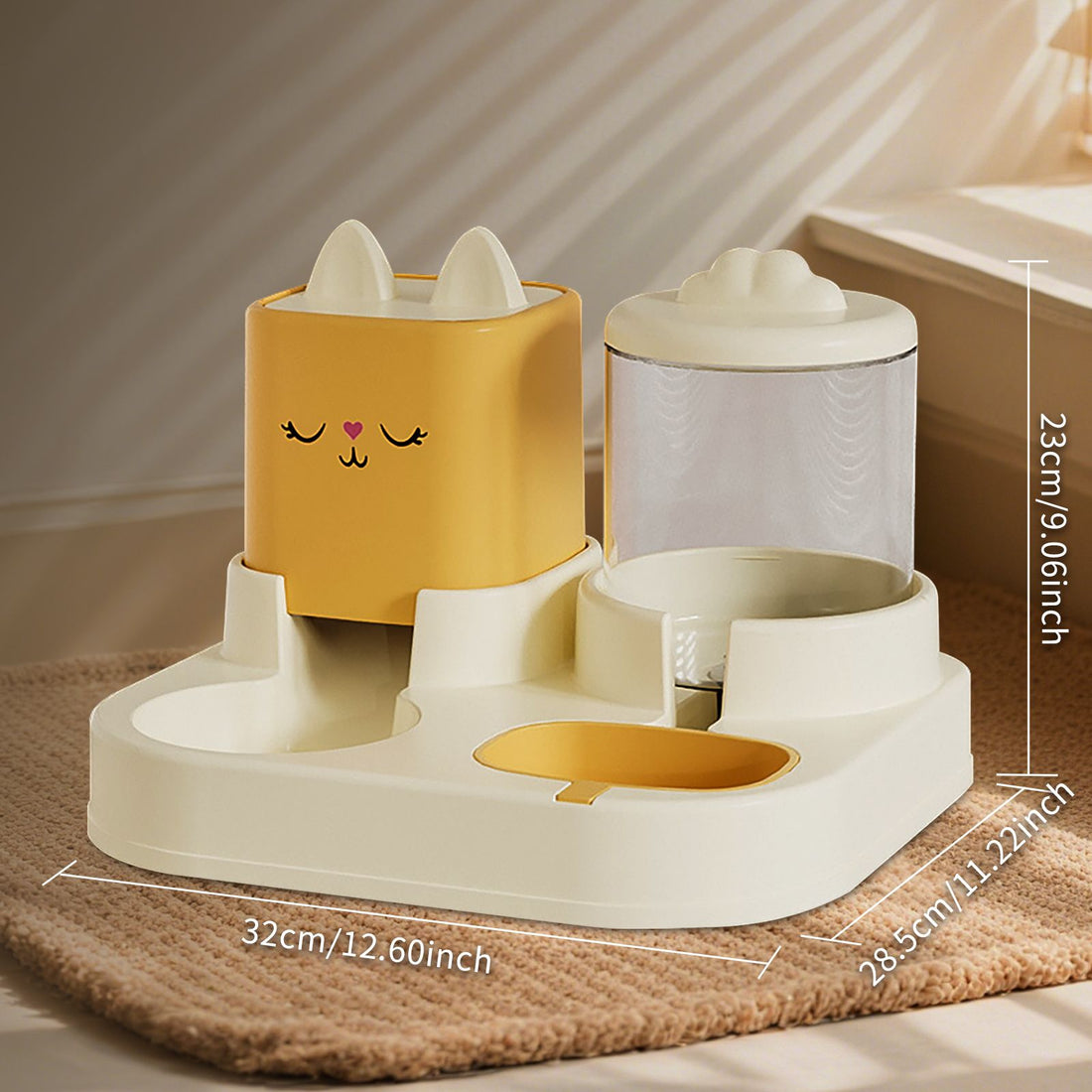 Automatic pet feeder with cat at mealtime
