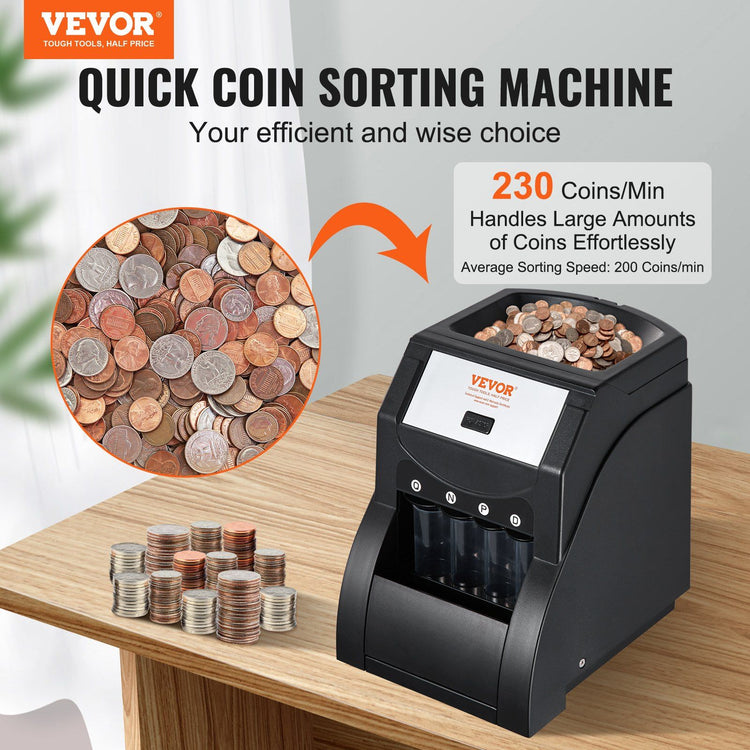 Automatic USD Coin Sorting Machine angled view. automatic usd coin sorter