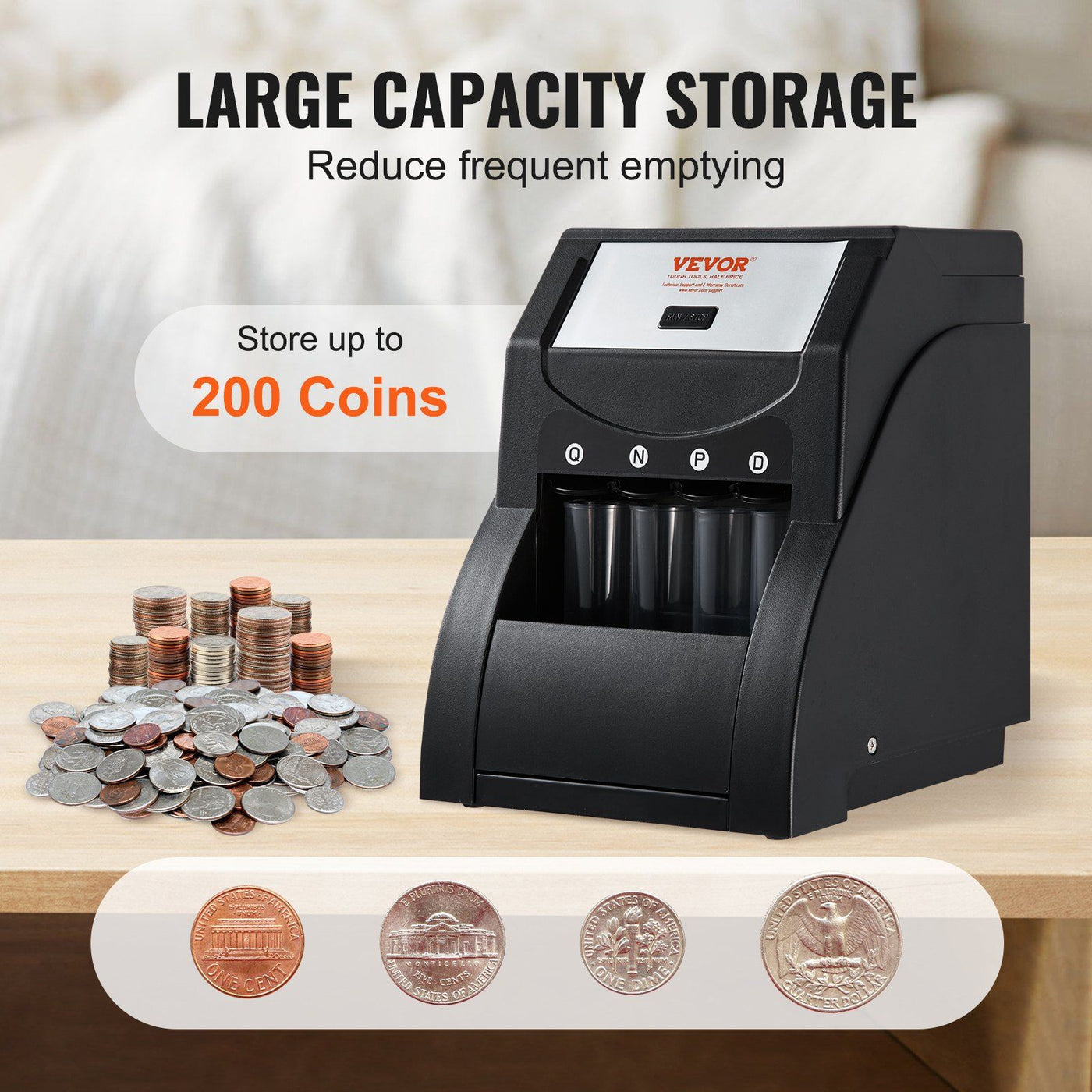 Close-up of the coin hopper on the sorting machine