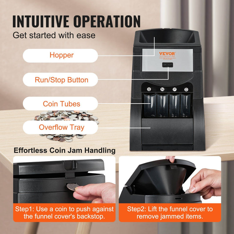 Automatic USD Coin Sorting Machine side profile. automatic usd coin sorter