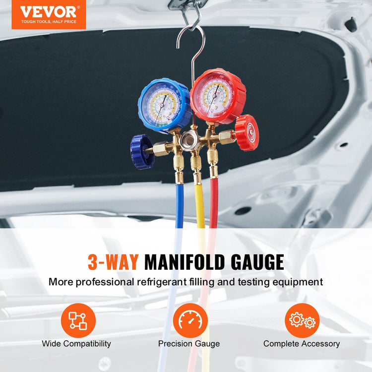 Automotive 3-Way AC Manifold Gauge detail close-up
