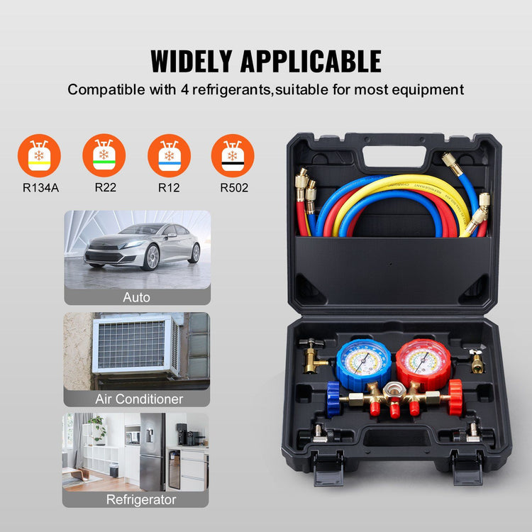 Automotive 3-Way AC Manifold Gauge side angle