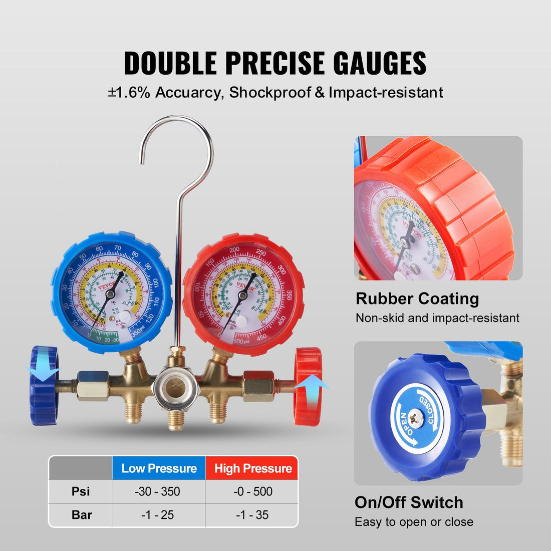 Automotive 3-Way AC Manifold Gauge in-use view