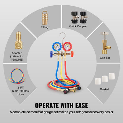 Automotive 3-Way AC Manifold Gauge package contents