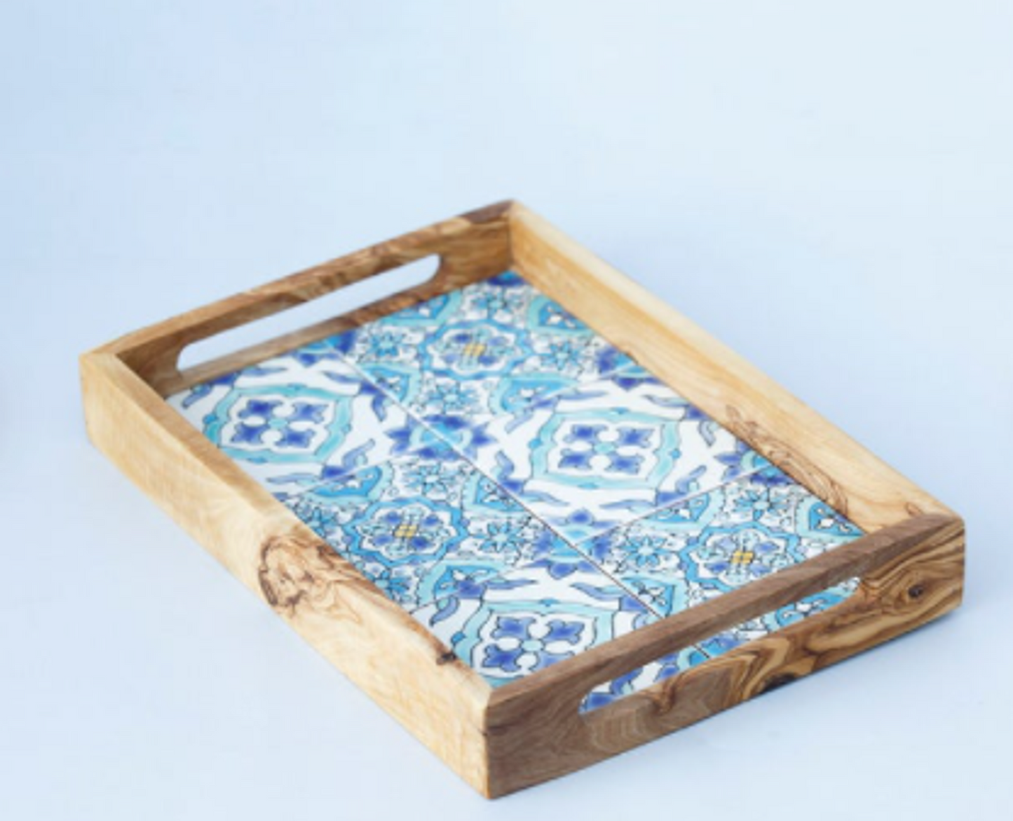 Kamsah Olive Wood and Ceramic Tile Serving Tray